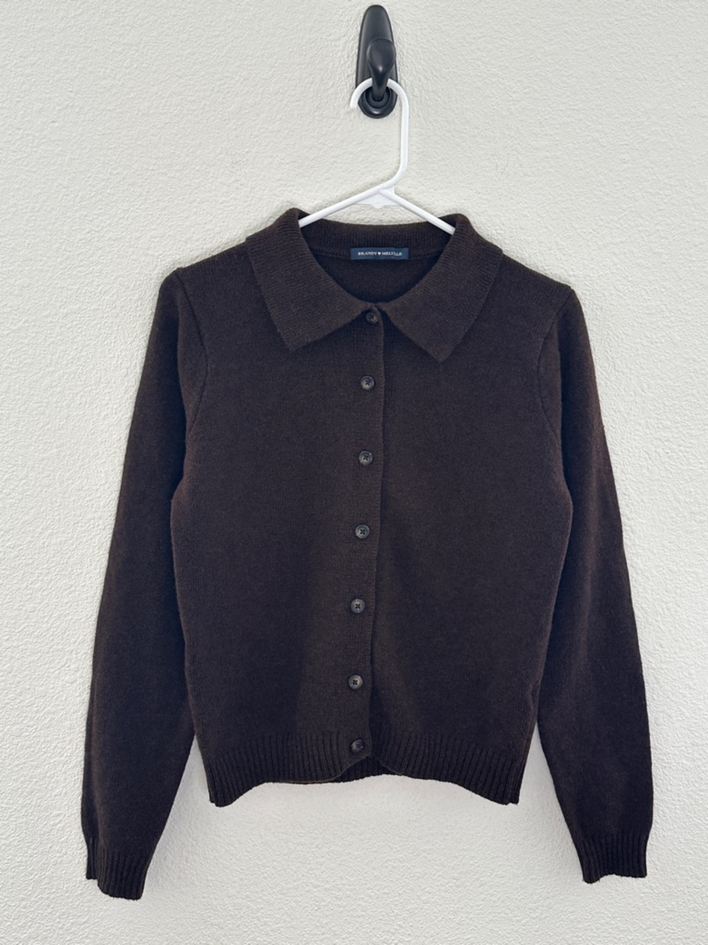 Brandy Melville Cardigan Womens One Size Brown Wool Blend Collared Button Up